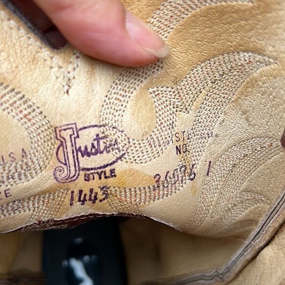 Justin Boots Vintage men’s Western Cowboy Size 19.5D Style 1443 USA Camel - Picture 10 of 11